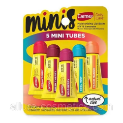 Carmex Minis 5 Tubes, Набір Бальзамів для губ, асорті смаків, 5шт х 5г