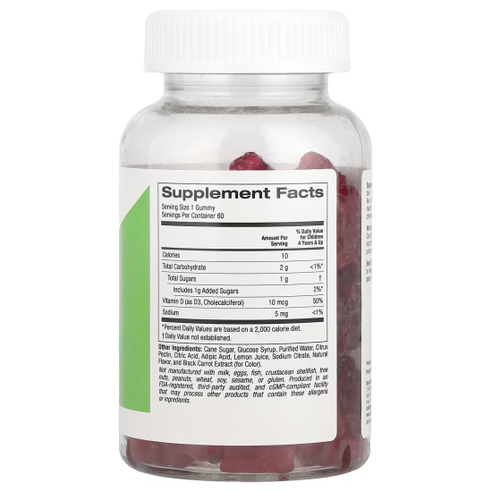 California Gold Nutrition, Vitamin D3 kids, 400МО, вітамін Д3 для дітей желейки,  смак полуниці, 60 желейок