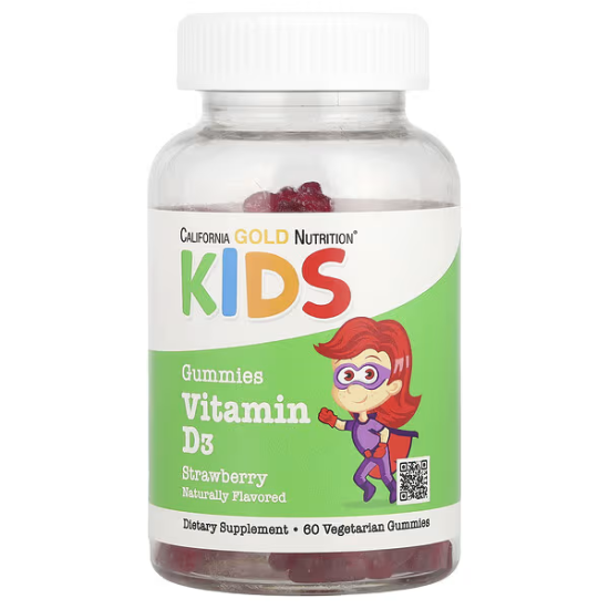California Gold Nutrition, Vitamin D3 kids, 400МО, вітамін Д3 для дітей желейки,  смак полуниці, 60 желейок