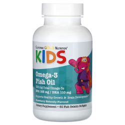 California Gold Nutrition, Kids, Омега для дітей, смак полуниці, 60 капсул