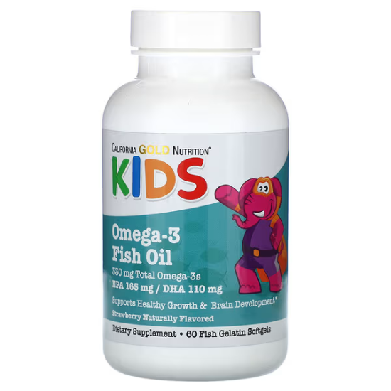 California Gold Nutrition, Kids, Омега для дітей, смак полуниці, 60 капсул