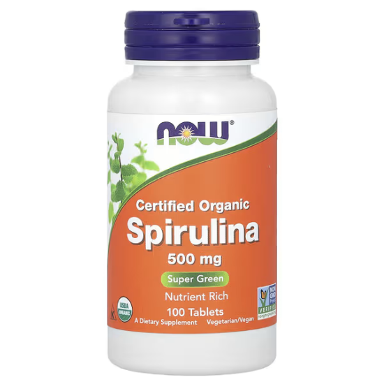  NOW, Spirulina, спіруліна, 500 мг, 100 таб