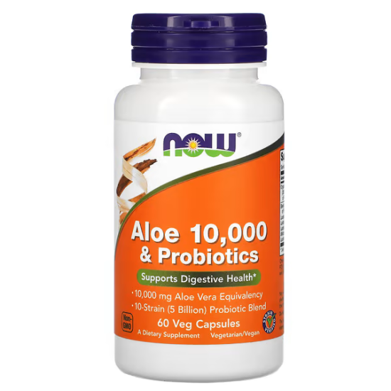 NOW Foods, Aloe 10000 & Probiotics, Алое та пробіотик, 60 шт