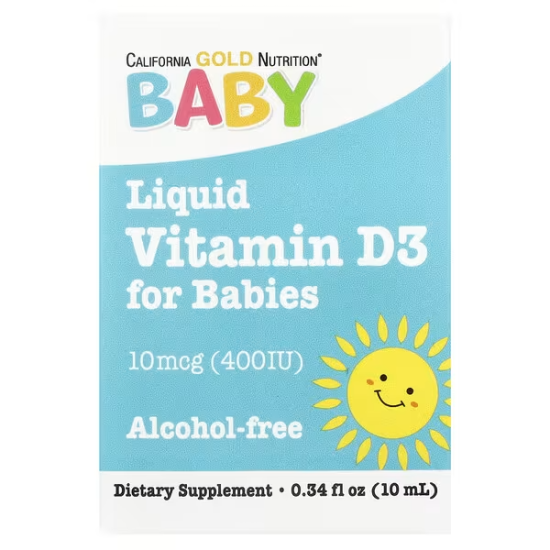 California Gold Nutrition, Vitamin D3 kids, 400МО, вітамін Д3 для дітей з народження в краплях, 10 мл, 