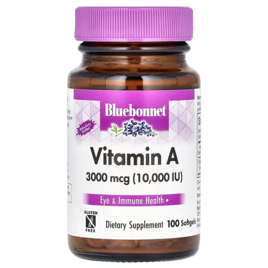 Bluebonnet, Vitamin A,  3000 мкг (10 000 МО),  вітамін А, 100 капсул,