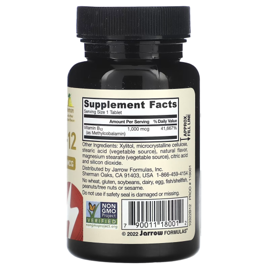 Jarrow Formulas,  Methyl B-12, метил B12, зі смаком лимона, 1000 мкг, 100 жувальних паст