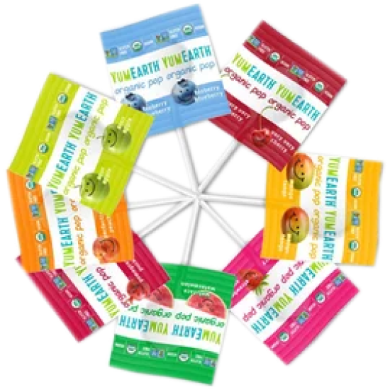 YumEarth organic pops, Льодяники органічні на паличці з вітаміном С, смак асорти, 1 шт, 6 г