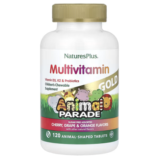 NaturesPlus, Multivitamin Animal Gold, жувальні мультивітаміни з мікроелементами для дітей, смак асорті, в формі тварин, 120 шт
