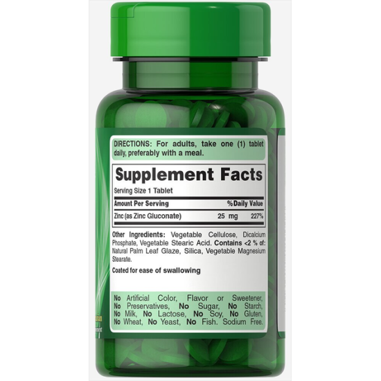 Puritan's pride, Zinc, Глюконат цинку, 25 мг, 100 шт