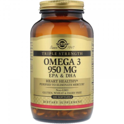 Solgar, Omega-3 Fish Oil, Омега-3 риб'ячий жир, ЕПК та ДГК, потрійна концентрація, 950 мг, 100 кап