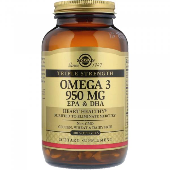  Solgar, Omega-3 Fish Oil, Омега-3 риб'ячий жир, ЕПК та ДГК, потрійна концентрація, 950 мг, 100 кап