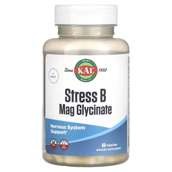 KAL, Stress B Mag Glycinate, вітаміни групи B та гліцинат магнію, 60 шт