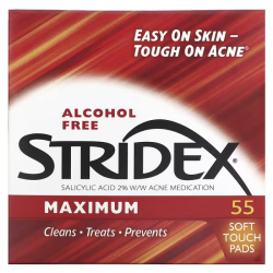 Stridex MAX, Single-Step, Контроль акне, від вугрів, від прищів, без спирту, 55 шт
