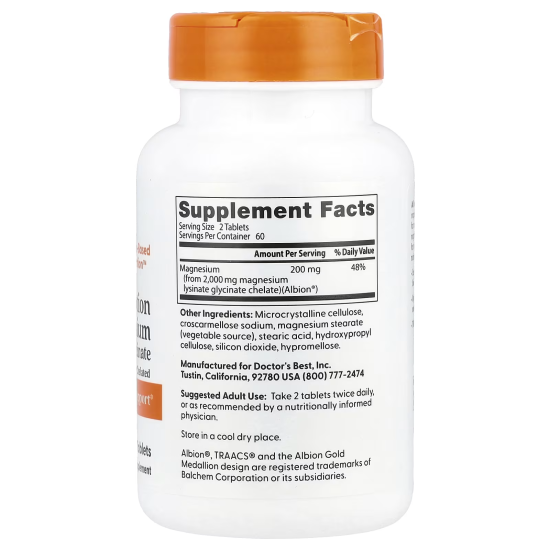 Doctor's Best, Magnesium, хелатований  магній з  Albion, 100 мг, 120 шт,