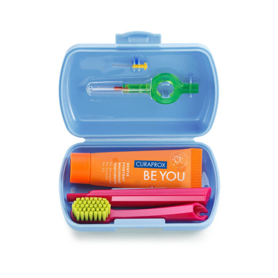 Curaproх be you Blue дорожній набір, смак Персик+Абрикос, щітка+паста+міжзубні йоржики