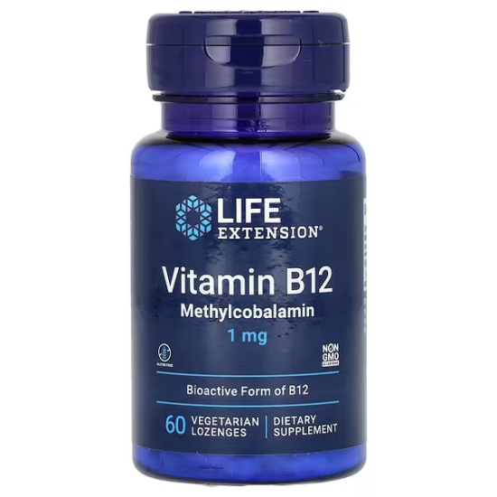 Life Extension, Vitamin B12, вітамін В12, метилкобаламін, 1 мкг, 60 пастилок