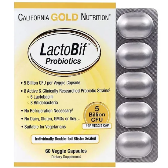 California Gold Nutrition, LactoBif, 5 пробіотиків, 5 млрд КУО, 60 капсул