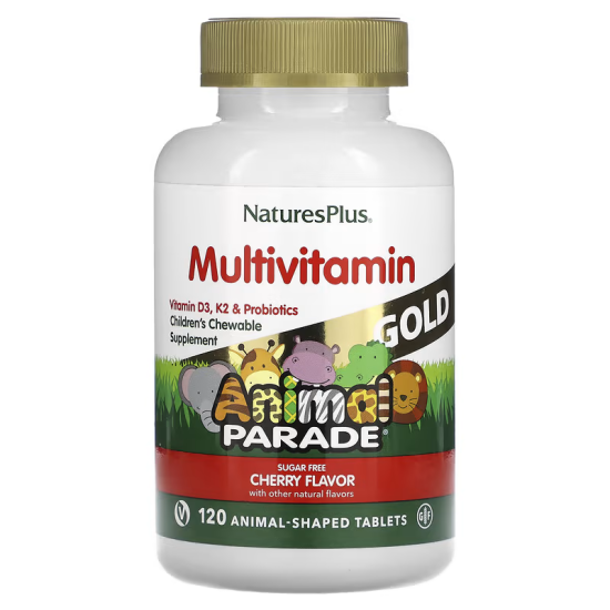 NaturesPlus, Source of Life, Multivitamin Animal Gold, жувальні мультівітаміни з мікроелементами для дітей, смак вишні, 120 шт
