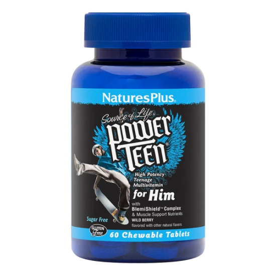 Nature's Plus, Power Teen for Him, Вітаміни для хлопчиків, ягідний смак, 60 таб