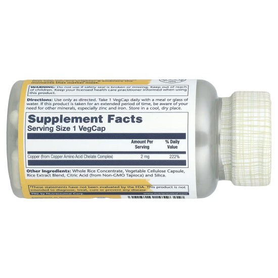 Solaray, Copper, мідь, 2 мг, 100 шт