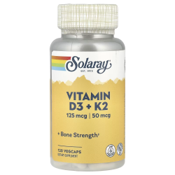Solaray, Vitamin D-3 & K-2, Витамин Д3 и К2, без сої, 5000 MO, 120 капсул