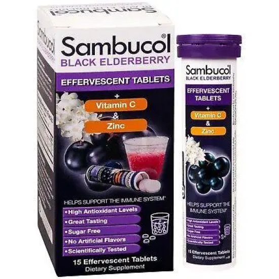 Sambucol, Самбукол, Чорна бузина вітамін С та цинк,  15 шипучих таблеток  
