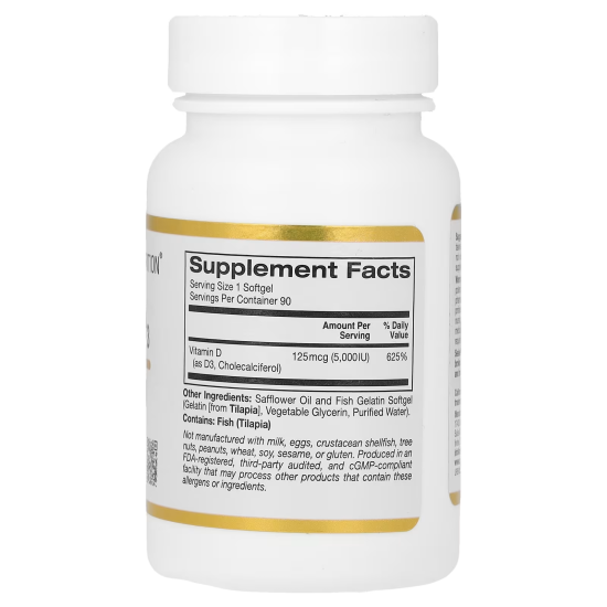 Vitamin D3, California Gold Nutrition, Вітамін Д3, 125 мг (5000 МО), 90 капсул 